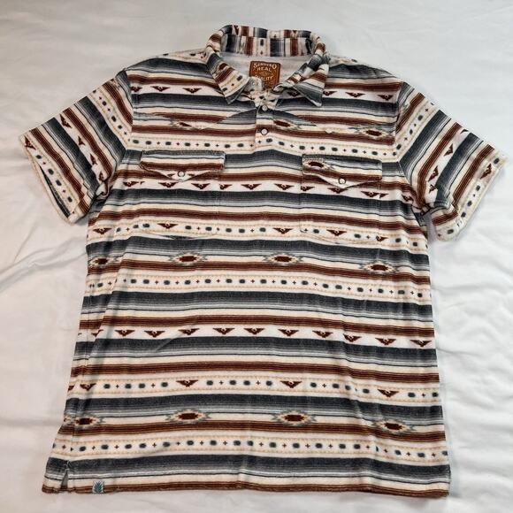 Sendero Provisions Cantina Polo Shirt Size L Terry Cloth Southwest Pearl Snaps - Picture 2 of 15
